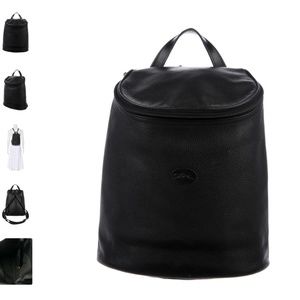 Longchamp black pebbled leather backpack